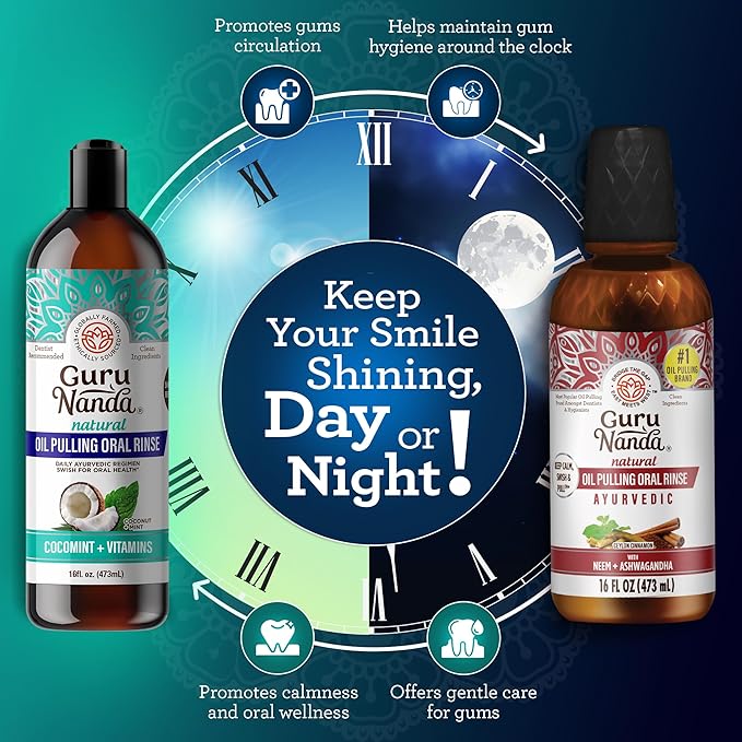 GuruNanda Ultimate Happy Gums Duo, with Alcohol & Flouride-Free Cocomint & Ashwagandha Oil Pulling, Ayurvedic Oral Care for Happy Gums & Fresher Breath
