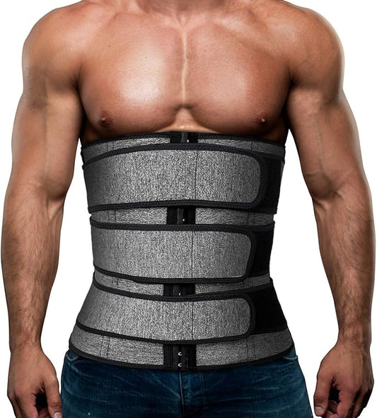 Hidyliu Mens Workout Waist Trainer Neoprene Corset Sauna Sweat Trimmer Cincher Slimming Belly with Belts