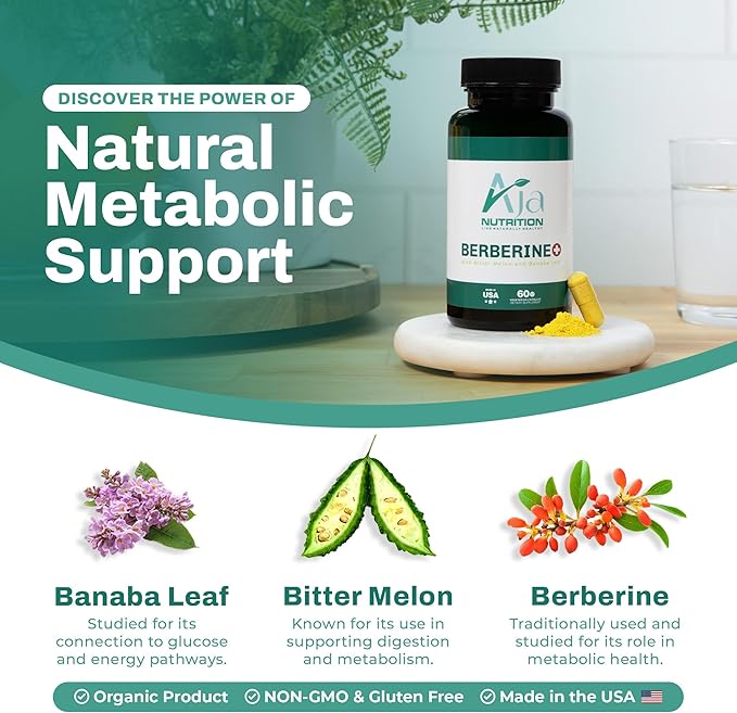 Berberine Plus – Triple Action Metabolic Support Supplement with Berberine HCl 500mg, Bitter Melon & Banaba Leaf – 1250mg Herbal Actives – Energy & Digestive Support – 60 Vegan Capsules