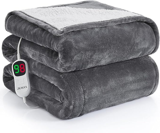 Heated Electric Blanket Queen Size - 84"x90" Flannel Heating Blanket with 10 Heating Levels & 5 Time Settings Over-Heat Protection, Winter Warmer for Adults with ETL Certification（Grey）