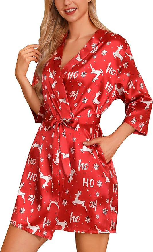 Samring Women's Bride Bridesmaids Robe Short Satin Kimono Robes for Wedding & Bridal Party Silk Bathrobes for Women