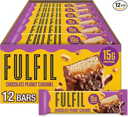 FULFIL Protein Snack Bars, Chocolate Peanut Caramel Flavored, Gluten Free with 15g Protein, Pantry Staples, 12 Count