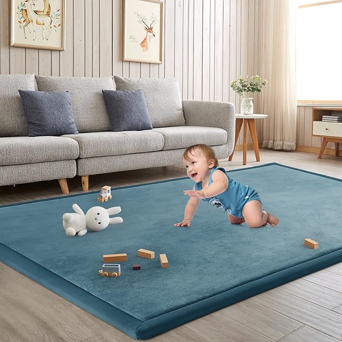 Baby Play Mat for Floor Tummy Time Mat Nursery Rug Muscle Area Rug Playroom Rug Tatami 74 * 50" Memory Foam 1.3" Thick Crawling For Babies,Toddlers, Infants, Kids,Floor(Green)