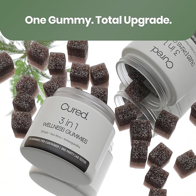 Cured 3 in 1 - Pure Himalayan Shilajit Gummies for Men & Women | Sea Moss Ashwagandha, & Manuka Honey Organic with 85+ Trace Minerals | All-Natural & 100% Vegan | Non-GMO | Made in America