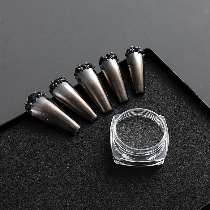 2 Colors Copper Black Chrome Nail Powder Dark Bronze Matallic Mirror Effect Nail Chrome Pigment Holographic Aurua Dust for Manicure Art Design Home Salon Supplies