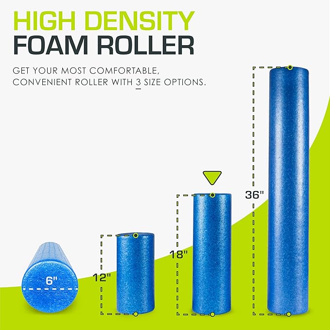 ProsourceFit High Density Foam Rollers 12 - inches Long, Firm Full Body Athletic Massage Tool for Back Stretching, Yoga, Pilates, Post Workout Muscle Recuperation
