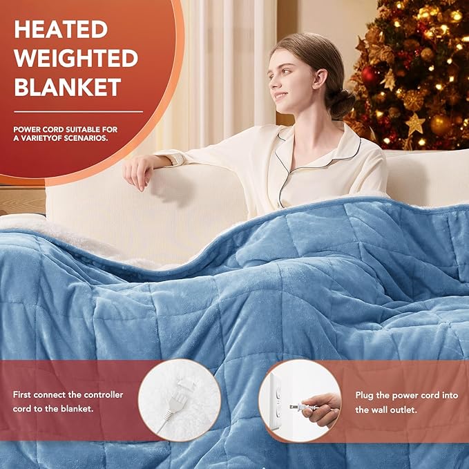 Homemate Heated Weighted Blanket for Adults - 72"x84" 20lbs Electric Throw Fast Heating Heavy Blanket 1/2/4/6/8 Hour Auto Off 10 Heat Levels Over-Heat Protection Soft Flannel Sherpa