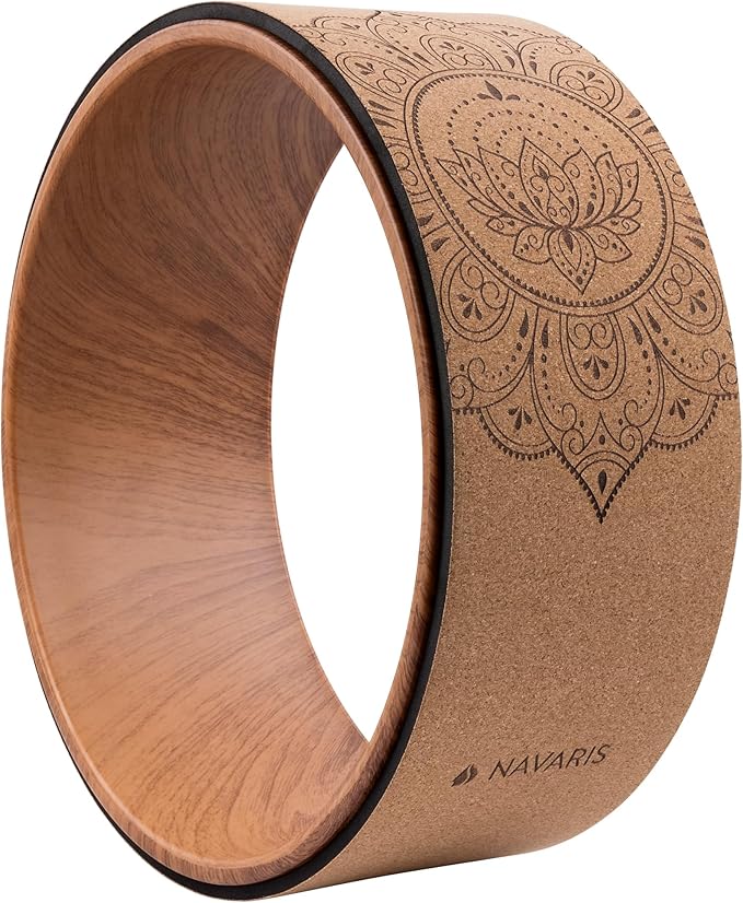 Navaris Cork Yoga Wheel - Prop for Stretching, Flexibility, Back Bends - Helps Deepen Poses and Stretch Back, Shoulders, Chest - 13" (33cm) Diameter