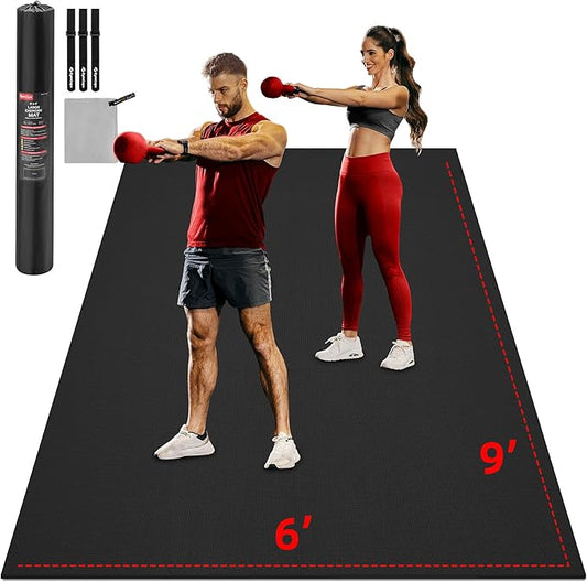 Extra Large Exercise Mat, 10'x6'/9'x6'/8'x6'/7'x5'/6'x4'(8mm) Thick Workout Mat for Home Gym & Garage Flooring, Shoe-Friendly, High-Density, MMA, HIIT, Weight Lifting, Cardio&Strength