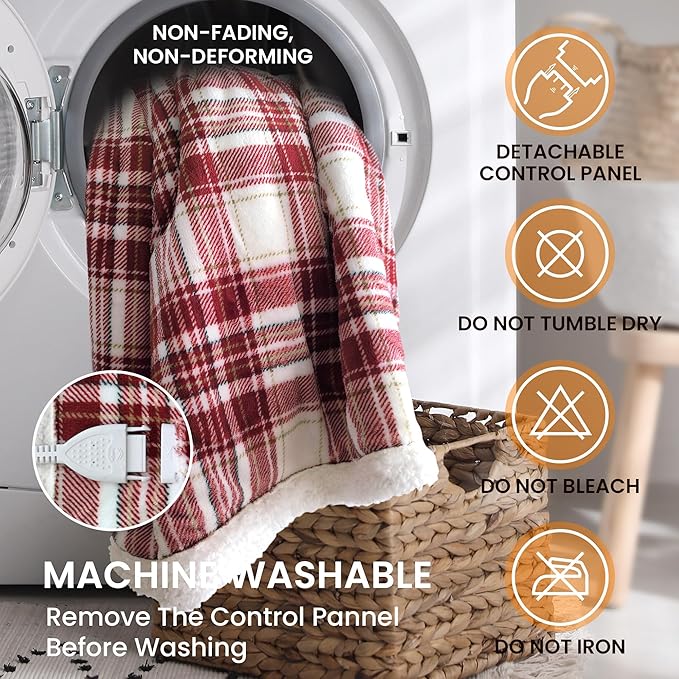 Heated Blanket Electric Throw-50''x60''Ultra Soft Cozy Plaid Flannel Fast Heating Electric Blanket with 10 Heat Levels & 10 Hours Auto Off, ETL Certified, Keep Warm in Couch Bed Office(Red)