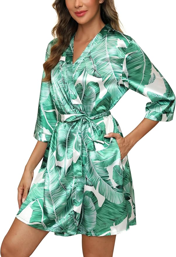Samring Women's Bride Bridesmaids Robe Short Satin Kimono Robes for Wedding & Bridal Party Silk Bathrobes for Women