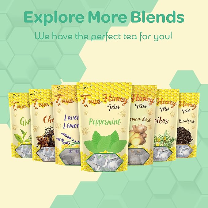True Honey Peppermint Tea Bags - Honey Crystals Blended in Every Sachet - Healthy Digestion Nutriment - All Natural Organic Herbal Caffeine Free Tea Bag 24 Count…