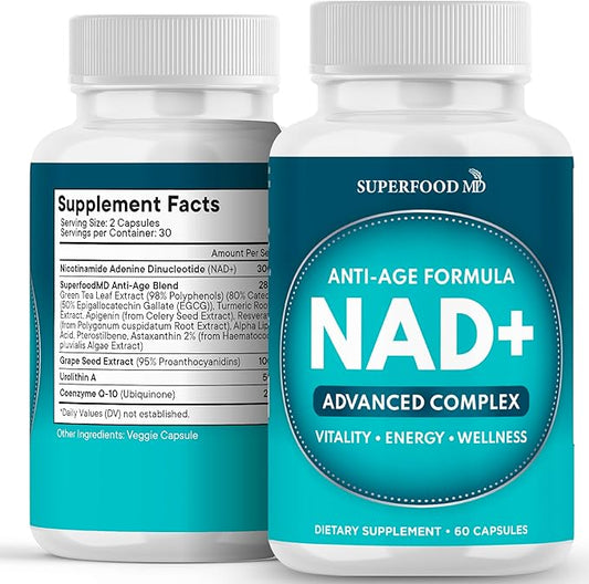 NAD+ Supplement - Liposomal + Resveratrol for Women & Men, Astaxanthin, CoQ10, Alpha Lipoic Acid, Green Tea, Urolithin - 60 Capsules