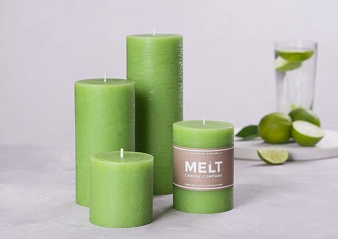 Set of 3 Pillar Candles 3" x 6" Unscented Handpoured Weddings, Home Decoration, Restaurants, Spa, Church Smokeless Cotton Wick - Green