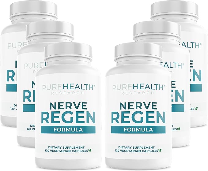 PUREHEALTH RESEARCH Nerve Regen Formula - Nerve Renew for Numbness, Tingling and Burning with R Alpha Lipoic Acid, Benfotiamine 300mg & Passion Flower Extract - Ala Nerve Support Supplement, 6 Bottles