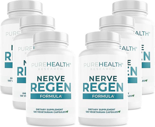 PUREHEALTH RESEARCH Nerve Regen Formula - Nerve Renew for Numbness, Tingling and Burning with R Alpha Lipoic Acid, Benfotiamine 300mg & Passion Flower Extract - Ala Nerve Support Supplement, 6 Bottles