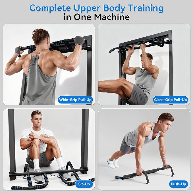EPHESPORT New Version Pull Up Bar with Resistance Bands, No Screwing Pullup Bar for Doorway, Chin Ups Strength Training Equipment, Ergonomic Grip, USA Original Patent Design, 440 Lbs Capacity
