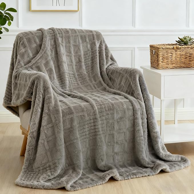 Heated Blanket Electric Throw, 50"X60" Heating Blanket Waffle with 12 Heat Levels, Fast Heating Blanket with 1-12 Timer, Overheat Protection with ETL & FCC for Bed Home Office Sofa (Light Gray）