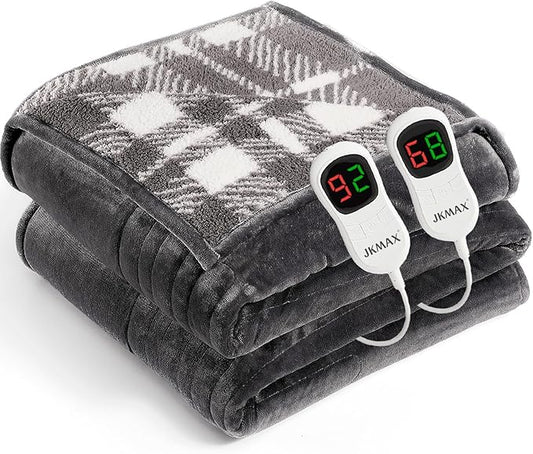 Heated Electric Blanket King Size - 100"x90" Flannel Heating Blanket with 10 Heating Levels & 5 Time Settings Over-Heat Protection, Winter Warmer for Adults with ETL Certification（Grey）
