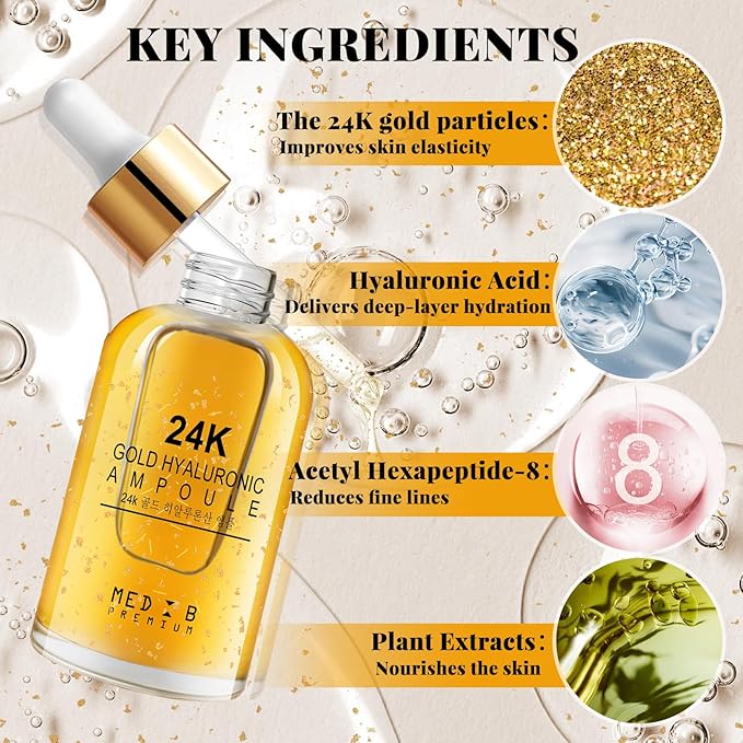 24K Gold Serum for Face-Anti Aging Serum,Brightening & Ultra Hydrating Korean Skincare-Reduces Wrinkles, Repairs Skin Barrier for Youthful Glow-55ml