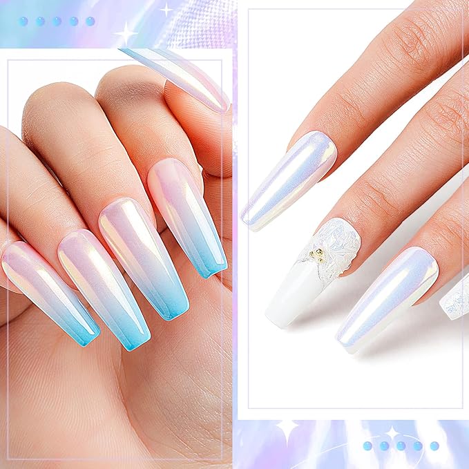 AIMEILI Pearl Chrome Nail Powder 6 Boxes Nail Art Manicure Powder Set, 1×0.5g Holographic Powder, 5×0.5g Chrome Nail Powder