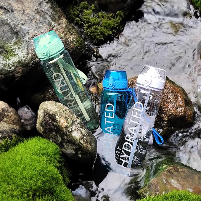 GOPPUS Clear Water Bottle With Straw 32oz Clear Sports Water Bottles Motivational with Time Marker Tritan BPA Free Clea Plastic Water Bottle Wide Mouth for Gym Travel Home School Office