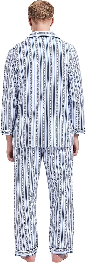 GLOBAL Men's Pajamas Sets 100% Cotton Flannel Sleepwear Long-Sleeve top & Bottom