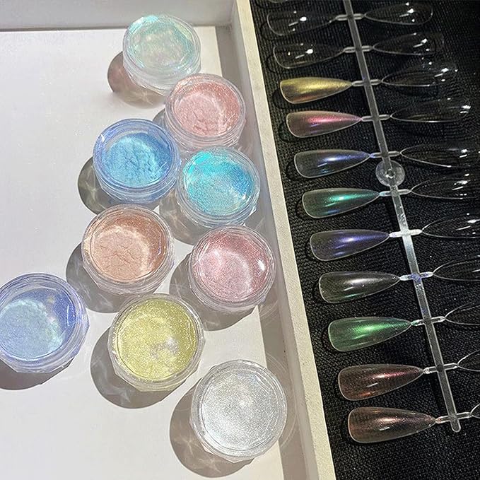 Holographic Mirror White Pearl Chrome Nail Powder Gold Effect Pure Metallic Dust Sequins UV Gel Nail Chrome Powder Pigment for Nail Art Decoration (Multicolour)