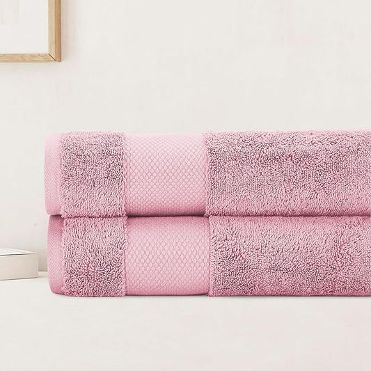 BIOWEAVES 100% Organic Cotton 700 GSM Plush Luxury Bath Towels for Bathroom 30" x 58" GOTS Certified - Dusty Pink, Pack of 2