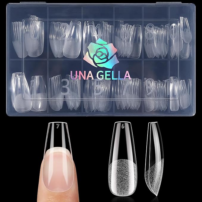 UNA GELLA Medium Coffin Nails Tips Gel Nail Tips Coffin 120pcs Half Matte Acrylic Full Cover Nail Tips Fake Nails Clear C offin Press on Nails for Nail Extensions Home DIY Salon 12 Sizes