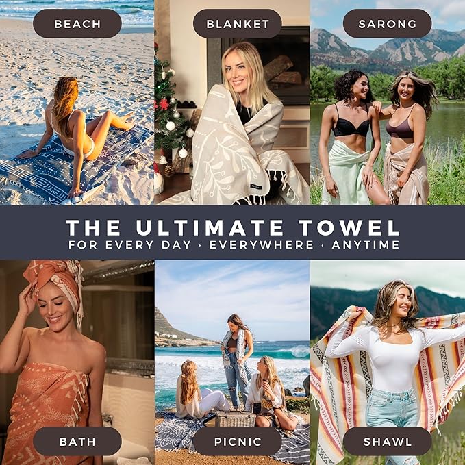 FESHKA Sand Proof Turkish Beach Towel – Oversized, Quick Dry & Lightweight Travel Towel - 100% Organic Cotton Beach Blanket - Perfect for Bath, Pool & Picnic | Frozen (Navy)