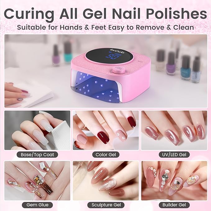 Lavinda 54W UV LED Nail Lamp, Professional UV Light for Gel Nails Rechargeable Cordless Nail Dryer with 4 Timer Settings & Auto Sensor, Fast Curing Gel Light for Home and Salon Use Glitter Design