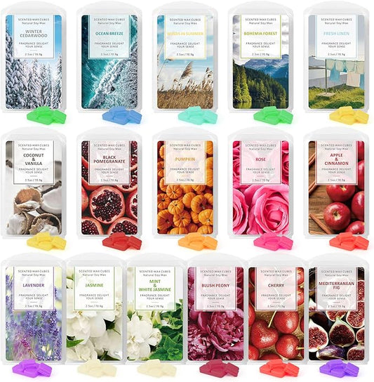 STRN Scented Wax Melts Wax Cubes, Long Lasting Scent Soy Wax Cubes for Warmer Wax Melts Candle Making Gift Set for Fall and Winter 16 Pack (16x2.5oz)