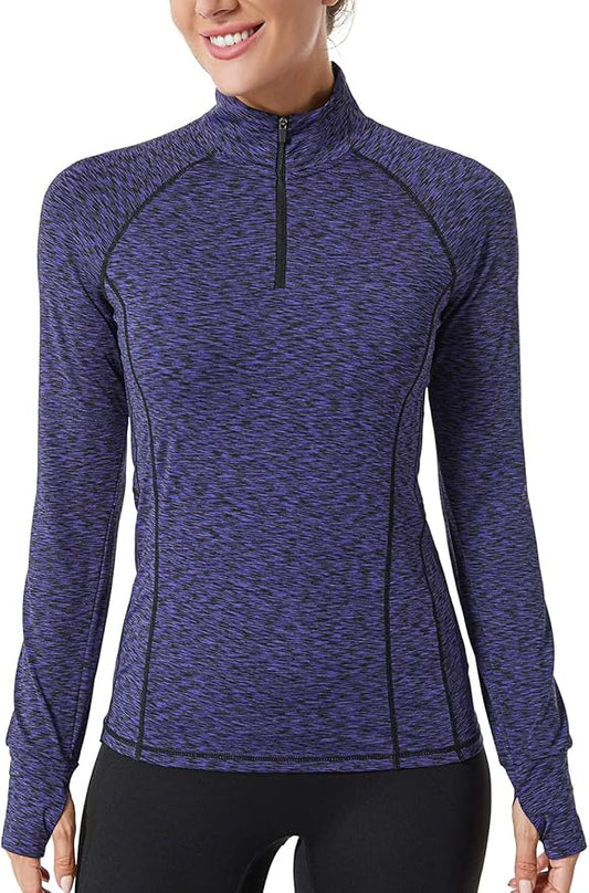 Zengjo Womens Quarter Zip Long Sleeve Workout Tops 1/4 Zip Running Pullover