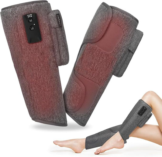 Wireless Leg Massager - Air Compression Cordless Calf Massager with Heat for Circulation, Pain Relief, and Recovery, 4 Modes & 3 Intensities, Portable and Adjustable (Gray, Set of 2)