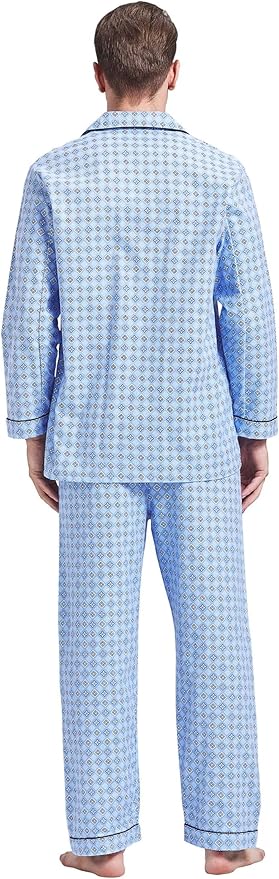 GLOBAL Men's Pajamas Sets 100% Cotton Flannel Sleepwear Long-Sleeve top & Bottom