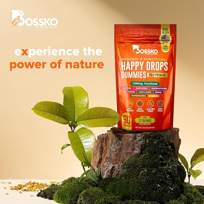 Happy Drops – Daily Superfood Gummies for Mood Support, Focus and Energy – Sugar-Free, Vegan, Blueberry Flavor – 90 Gummies for Adults – Daily Support for Mood, Focus and Natural Energy