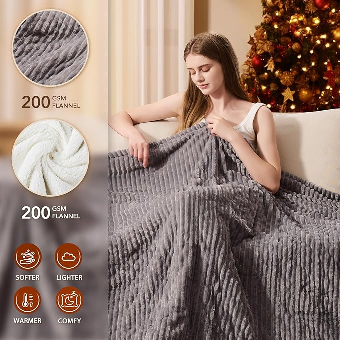 Homemate Electric Heated Blanket King Size - 100"x90" Heating Blanket King Size Dual Control 1/2/4/6/8 Hours Auto-Off 10 Heat Level Over-Heat Protection Soft Flannel Sherpa ETL Certification