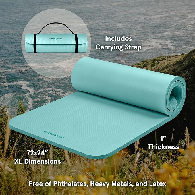 Retrospec Solana Yoga Mat 1" Thick With Nylon Strap For Men & Women - Non Slip Exercise Mat For Home Yoga, Pilates, Stretching, Floor & Fitness Workouts