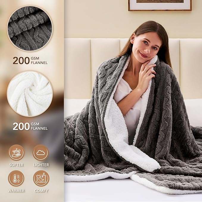 Homemate Electric Heated Blanket Twin - 62"x84" Heating Bed Blankets Throw with 10 Heating Levels 8 Hours Auto Off Fast Heating Over-Heated Protection Ultra Soft Warm Flannel ETL Certified