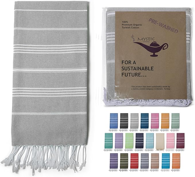 Turkish Beach Towel 100% Organic Cotton Extra Large Oversized (39 x 71 Inches) Quick Dry Sand Free Light Weight Prewashed for Bath Beach Gym Yoga Travel Towel Blanket (Cloud Grey)