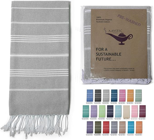 Turkish Beach Towel 100% Organic Cotton Extra Large Oversized (39 x 71 Inches) Quick Dry Sand Free Light Weight Prewashed for Bath Beach Gym Yoga Travel Towel Blanket (Cloud Grey)