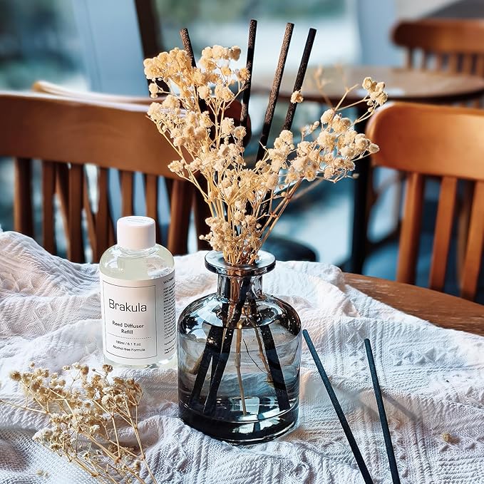 Brakula Reed Diffuser Set, 6.09 fl oz (180 ml)- Lavender Vanilla with 8 Reed Sticks, Home Fragrance Reed Diffuser for Bathroom Shelf Decor