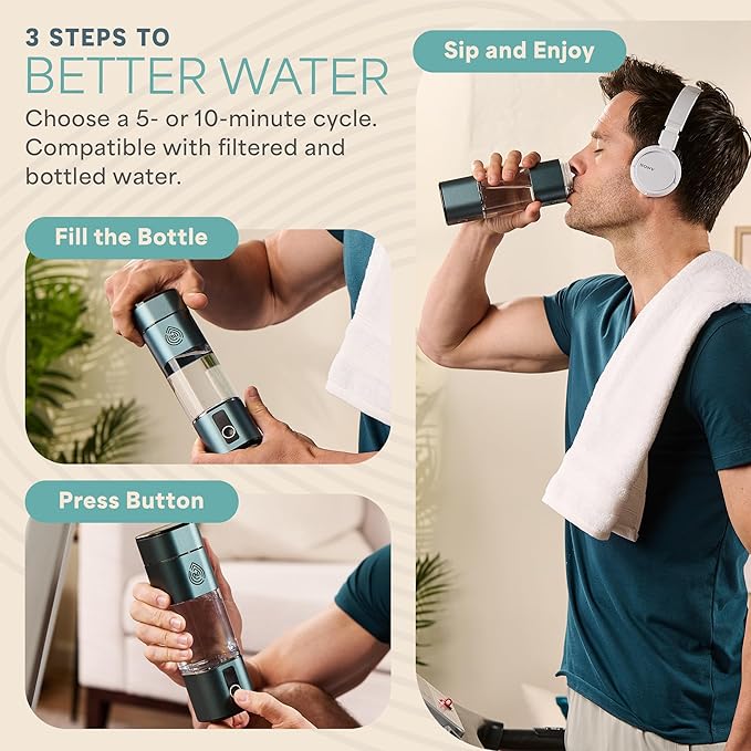 Lifepro HydroLife Peak Hydrogen Water Bottle Generator – SPE/PEM Technology Hydrogen-Boosting Portable Water Bottle with OLED Display & USB-C Charging – 280ml, Polycarbonate Body