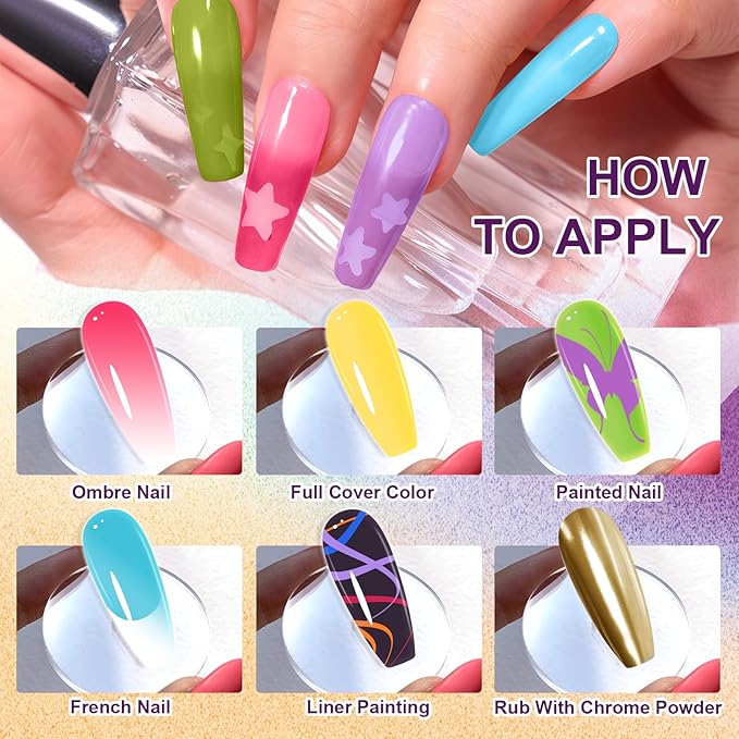 Gradient Painting Gel, 24 Gliter Colors Ombre Gel Nail Polish for Pigment Pat Silver&Gold Aura Nails, French Manicure DIY Nail Art Long-lasting No-wipe Palette B