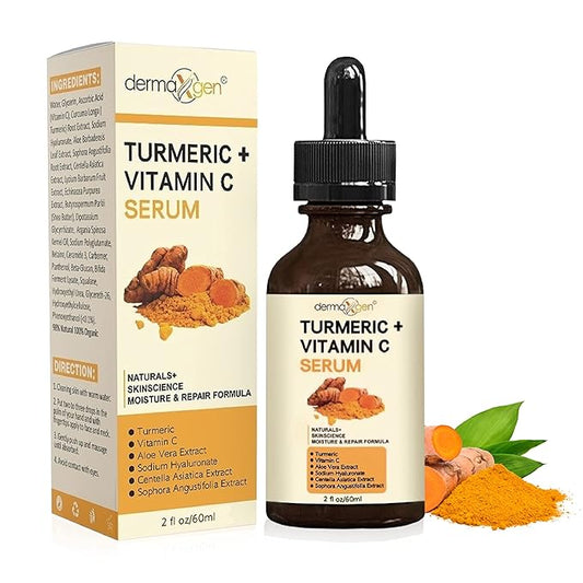 Turmeric Serum for Face + Glow-Boosting Vitamin C Serum –Organic Moisturizer for Acne, Dark Spots & Clear Skin– Boosts Hydration for Dry & Tired Skin – Anti-Aging Formula for Glowing Skin, 2 FL OZ
