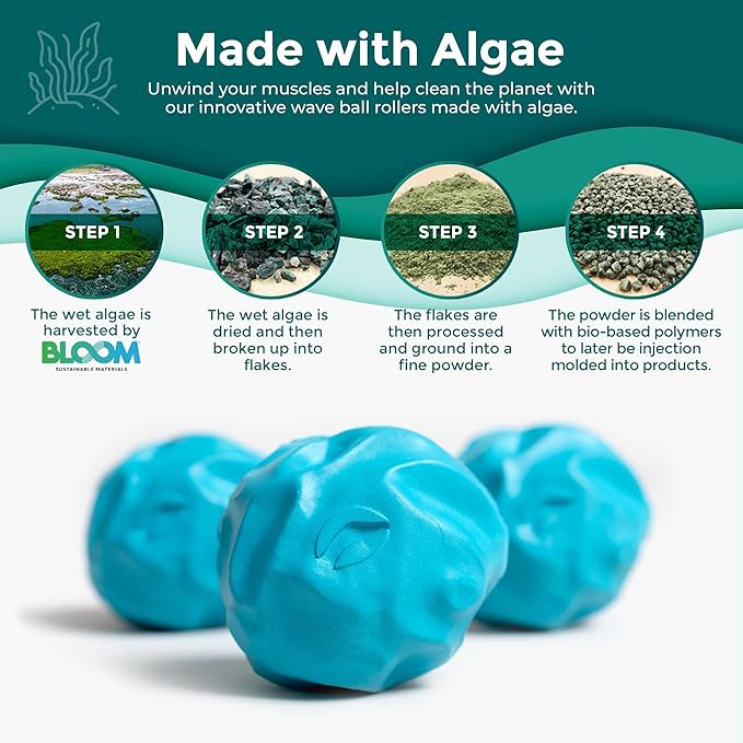 Oceanfoam Wave Massage Ball Roller – Textured Lacrosse Ball for Plantar Fasciitis Relief, Muscle Knot Therapy, Myofascial Release – Travel Size Tool for Feet, Neck, Back Pain (Miami Blue) Pack of 3