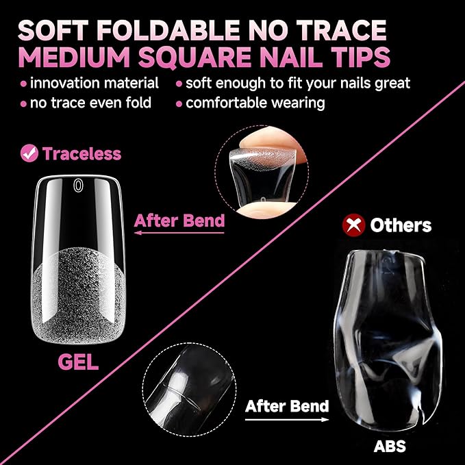 UNA GELLA Nail Tips Square Fake Gel Nails 120pcs Pre-buff Matte Square Full Cover False Nail Tips Clear Acrylic Nails No C Curve S quare Tips for Press on Nail Extensions Home DIY Salon 12 Sizes