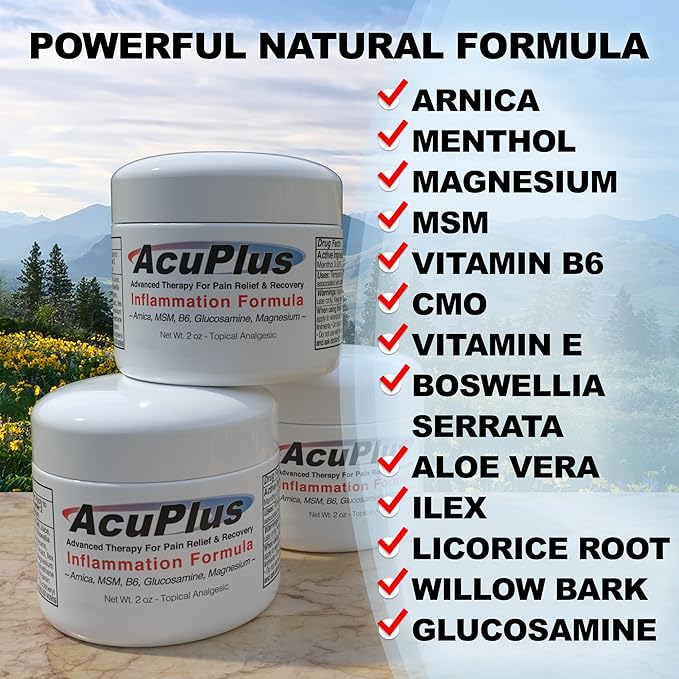 AcuPlus - Advanced Pain Relief Topical Anti Inflammatory Cream to Soothe Muscle & Joint Pain - Arthritis, Bursitis, & Tendonitis - Fast-Acting Formula with Natural Ingredients - 2 oz. Each, Pack of 3