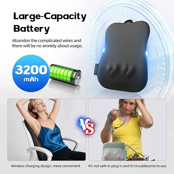 Walking Full Back Massager with Heat,Rechargeable Cordless Back Massager for Pain Relief Deep Tissue,4D Kneading Massage for Shoulders, Neck,for Home Office Car Use,Men's and Women's Gifts